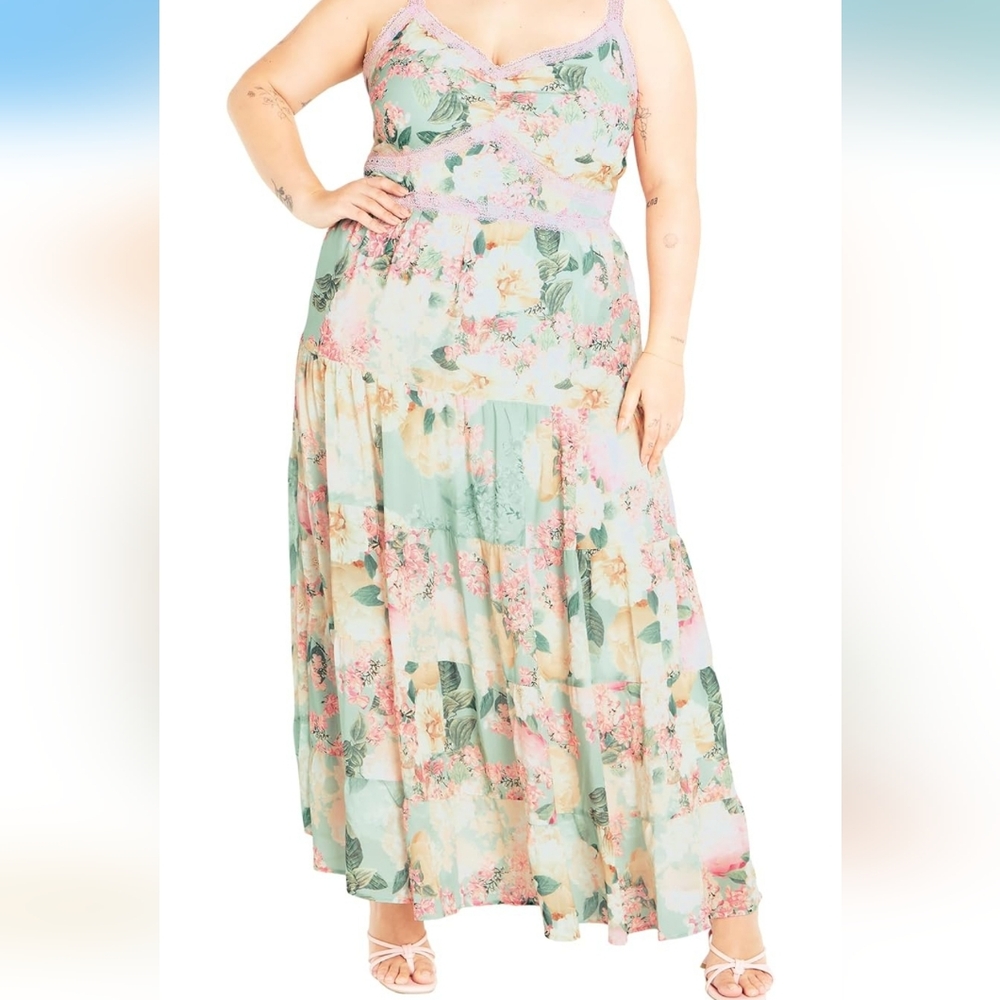 City Chic Janey Maxi Dress (Minty) - Size 16